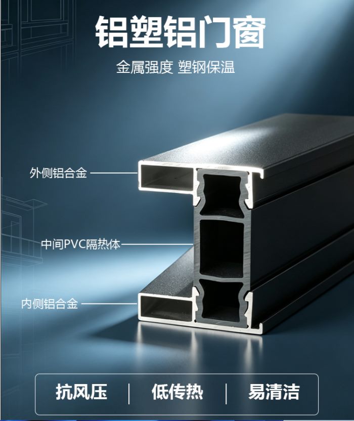 铝塑铝型材三明治复合结构截面图 铝塑铝型材三明治复合结构截面图
